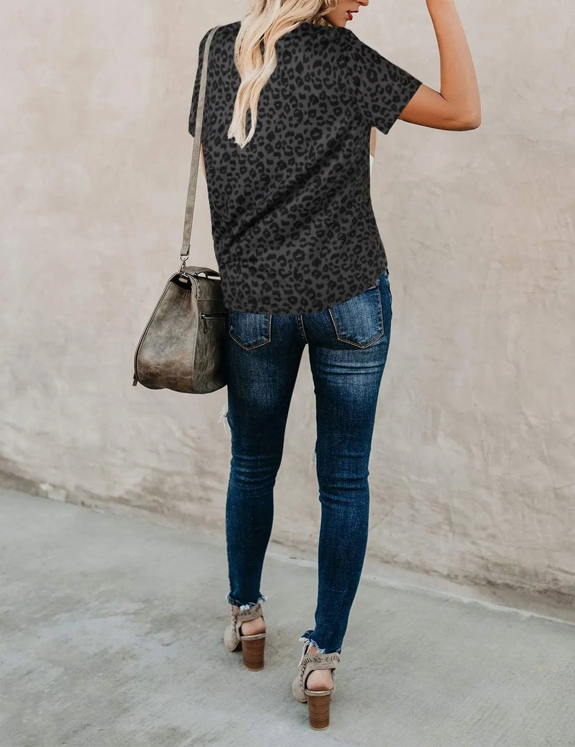 Blooming Jelly Womens Leopard Print Tops Short Sleeve Round Neck Casual T Shirts Tees