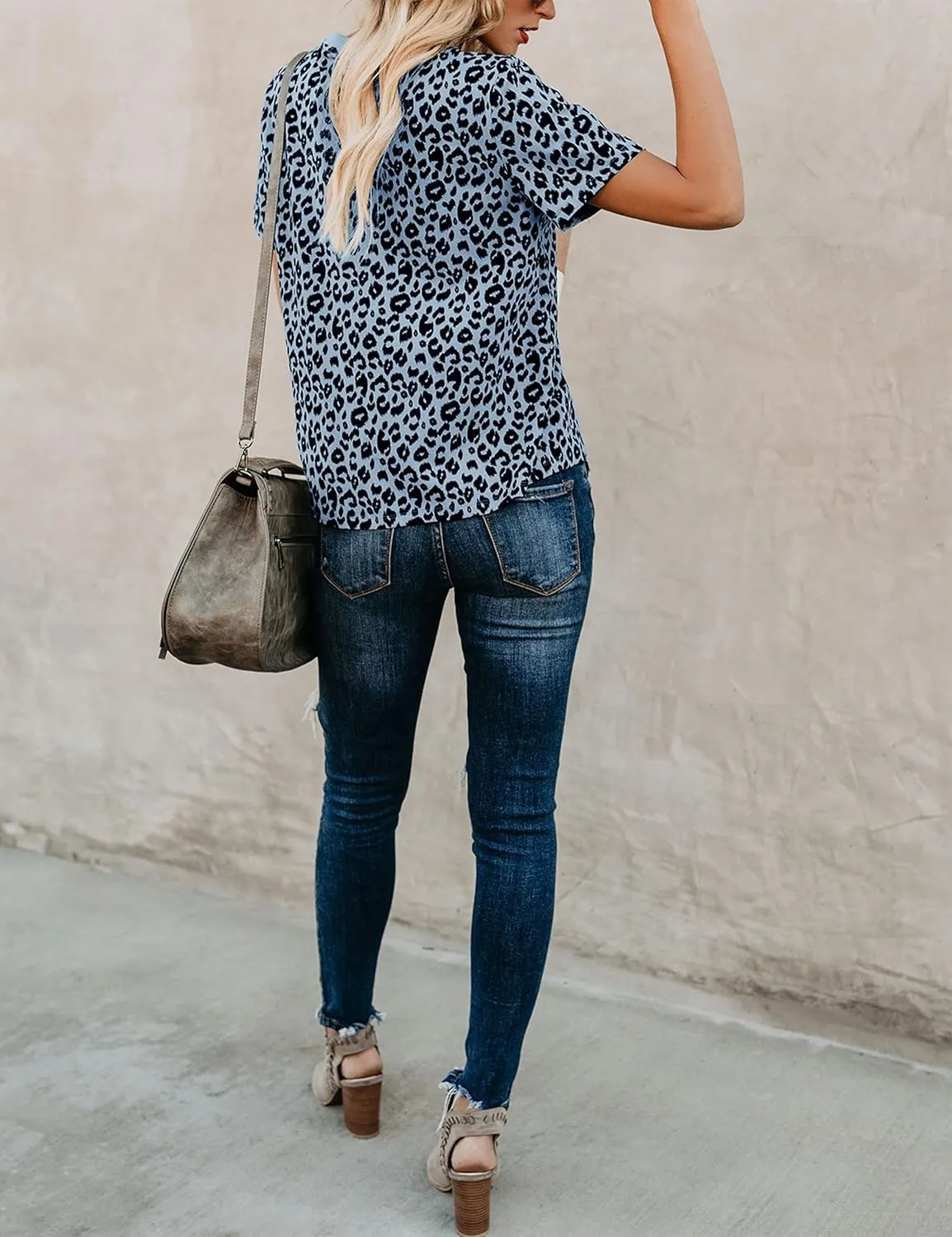 Blooming Jelly Womens Leopard Print Tops Short Sleeve Round Neck Casual T Shirts Tees