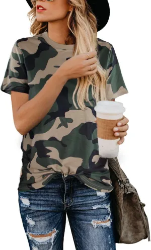 Blooming Jelly Womens Leopard Print Tops Short Sleeve Round Neck Casual T Shirts Tees