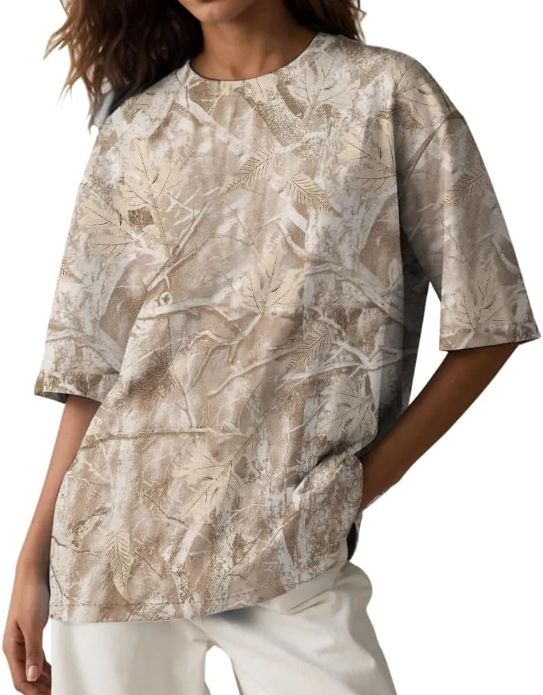 Camo Oversized Shirt Y2k Crewneck Maple Leaf Printed Short Sleeve Unisex Summer Graphic Tees