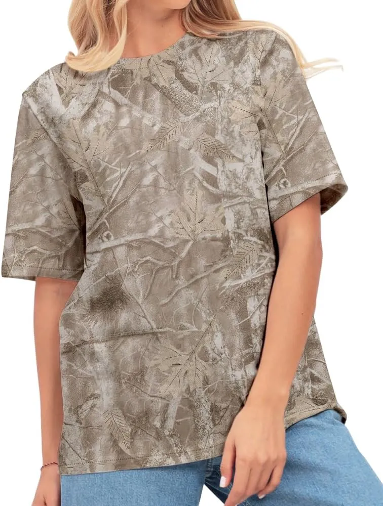 Camo Oversized Shirt Y2k Crewneck Maple Leaf Printed Short Sleeve Unisex Summer Graphic Tees