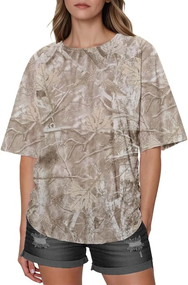 Camo Oversized Shirt Y2k Crewneck Maple Leaf Printed Short Sleeve Unisex Summer Graphic Tees
