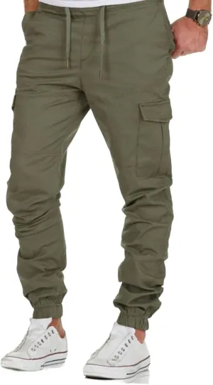 Cargo Joggers for Men Elastic Waist Drawstring Pant Workout Athletic Hiking Sweatpants Casual Running Pants