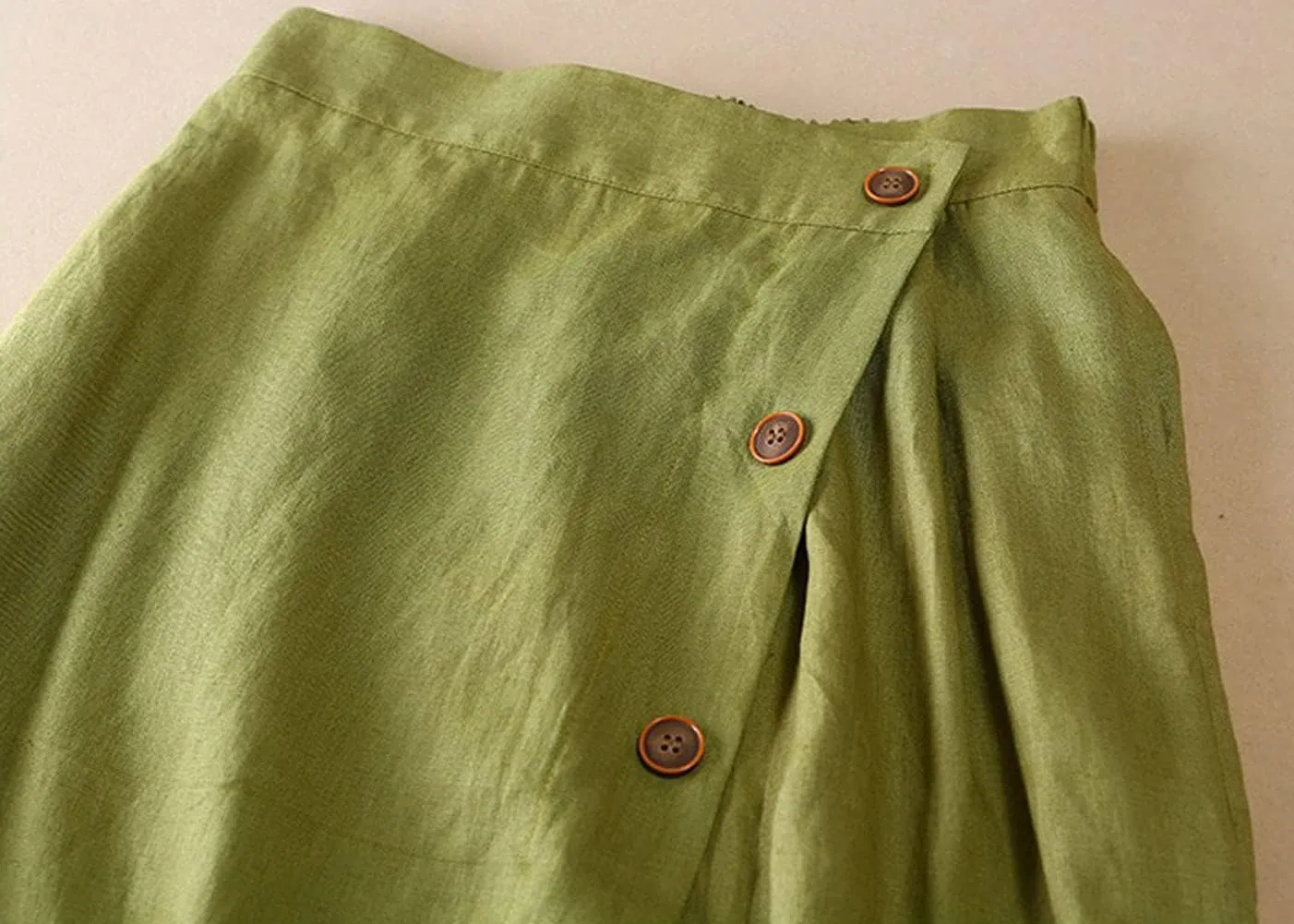 CHARTOU Women's Summer Linen Elastic Back Buttoned Swing Midi A Line Skirt