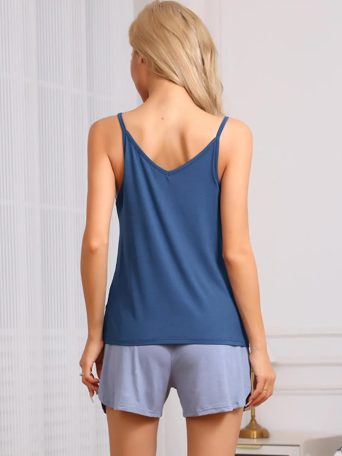 cheibear Womens Camisoles Sleeveless Pajamas Base Layer Spaghetti Straps Sleep V Neck Tank Tops