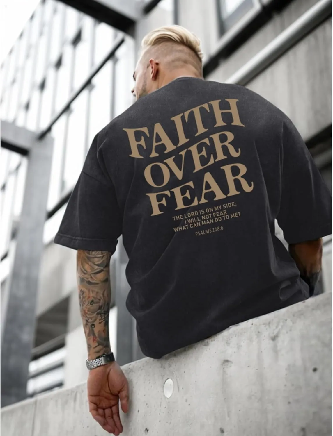 Christian Faith Over Fear Shirt for Men Jesus Religious Shirts Oversized Graphic Tees Acid Wash God T-Shirt