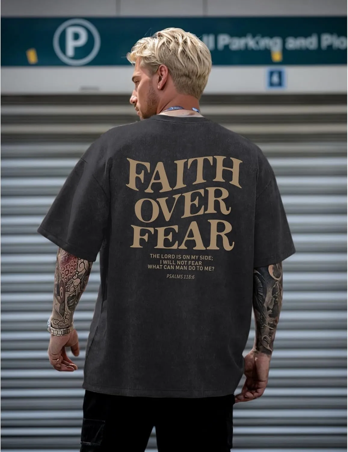 Christian Faith Over Fear Shirt for Men Jesus Religious Shirts Oversized Graphic Tees Acid Wash God T-Shirt