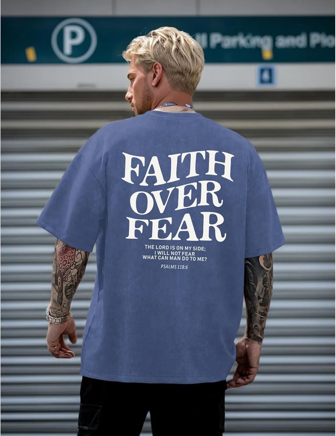 Christian Faith Over Fear Shirt for Men Jesus Religious Shirts Oversized Graphic Tees Acid Wash God T-Shirt