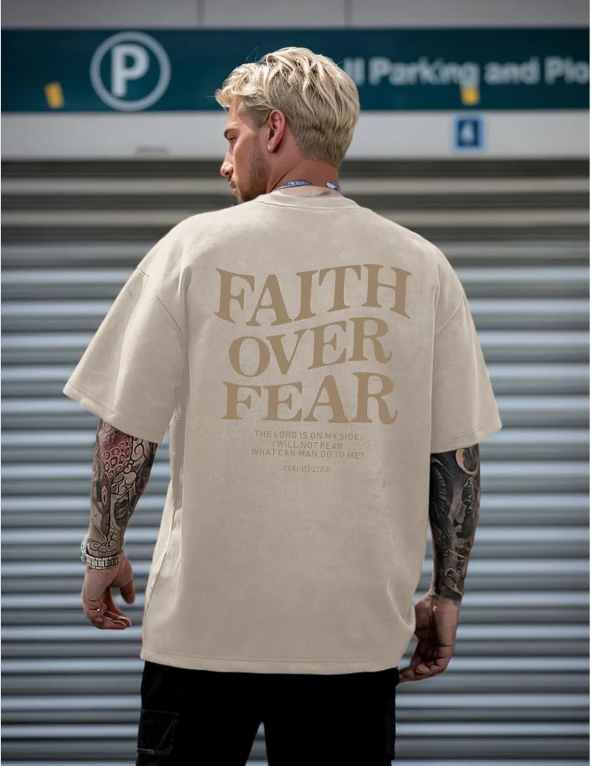 Christian Faith Over Fear Shirt for Men Jesus Religious Shirts Oversized Graphic Tees Acid Wash God T-Shirt