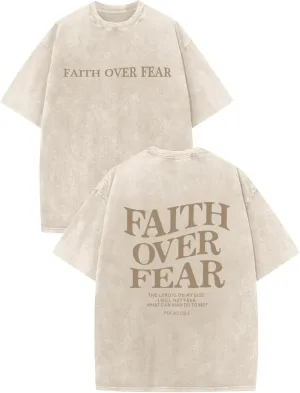 Christian Faith Over Fear Shirt for Men Jesus Religious Shirts Oversized Graphic Tees Acid Wash God T-Shirt