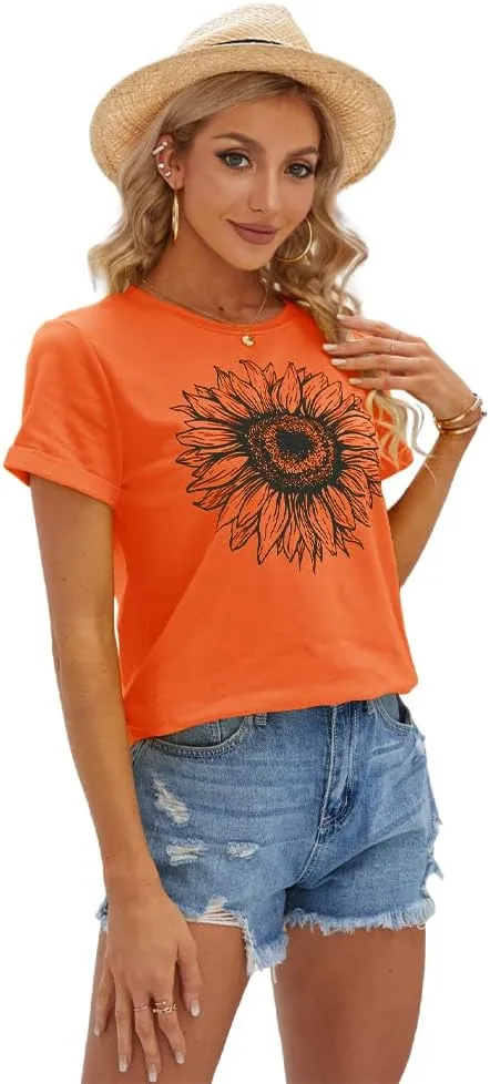Cicy Bell Women's T Shirts Short Sleeve Tees Sunflower Graphic Loose Summer Tops