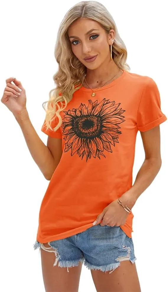 Cicy Bell Women's T Shirts Short Sleeve Tees Sunflower Graphic Loose Summer Tops