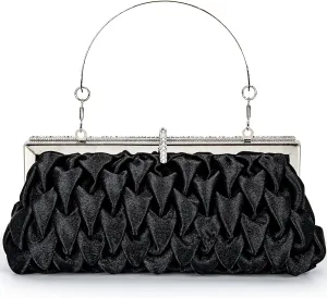 Classic Satin Clutch Bag Diamante Embellished Formal Evening Handbag for Wedding Prom Party Purses