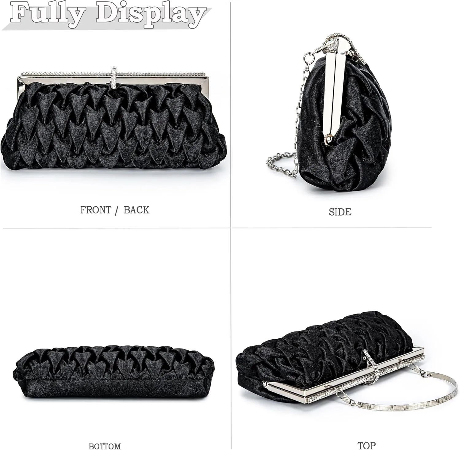 Classic Satin Clutch Bag Diamante Embellished Formal Evening Handbag for Wedding Prom Party Purses