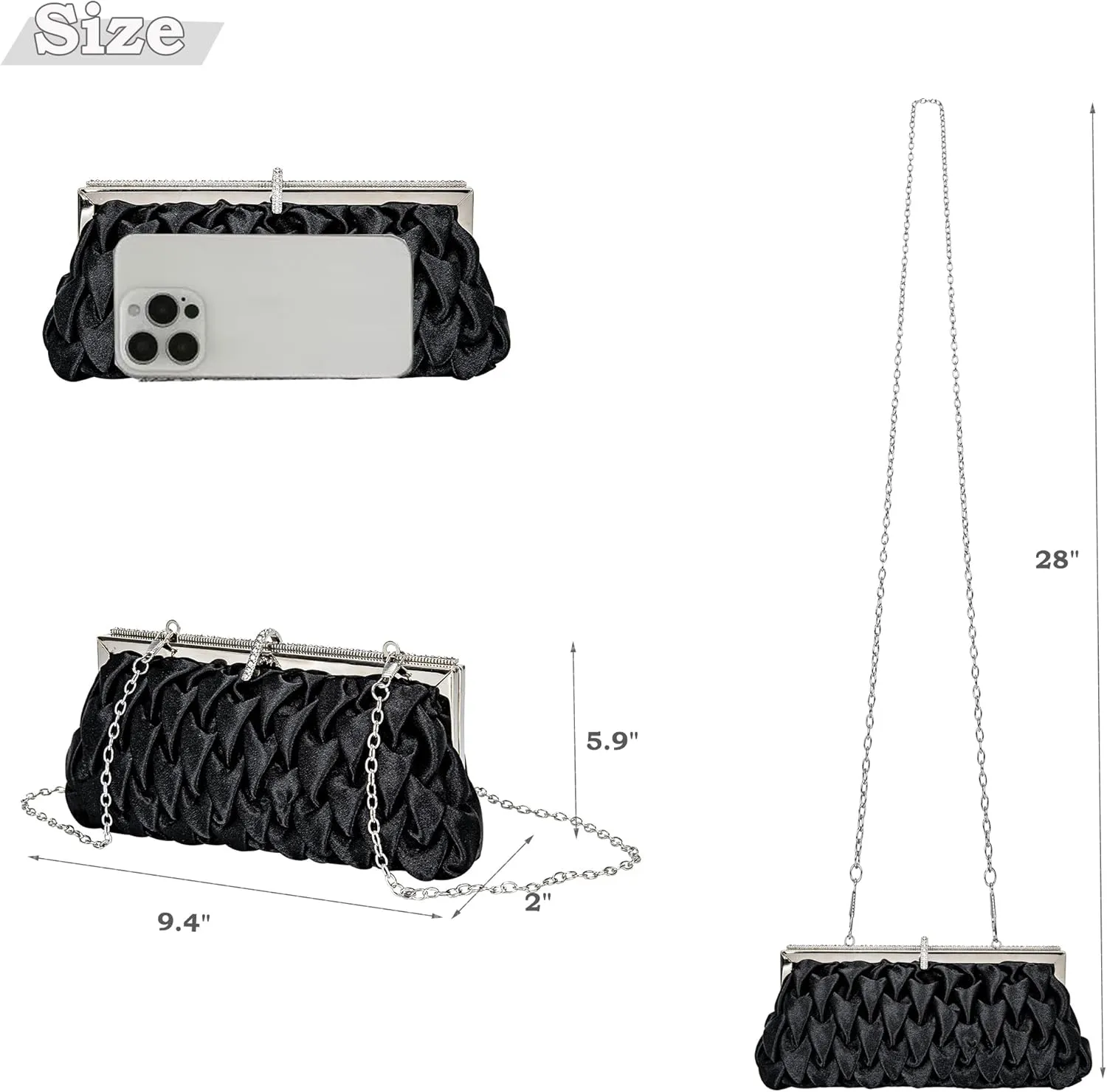 Classic Satin Clutch Bag Diamante Embellished Formal Evening Handbag for Wedding Prom Party Purses
