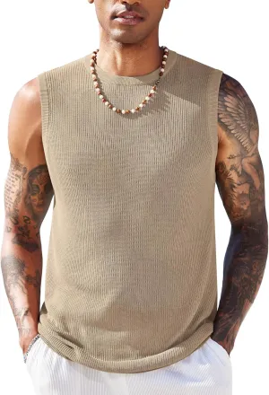 COOFANDY Mens Casual Knitted Tank Tops Crew Neck Sleeveless Muscle T Shirts Summer Beach Tops
