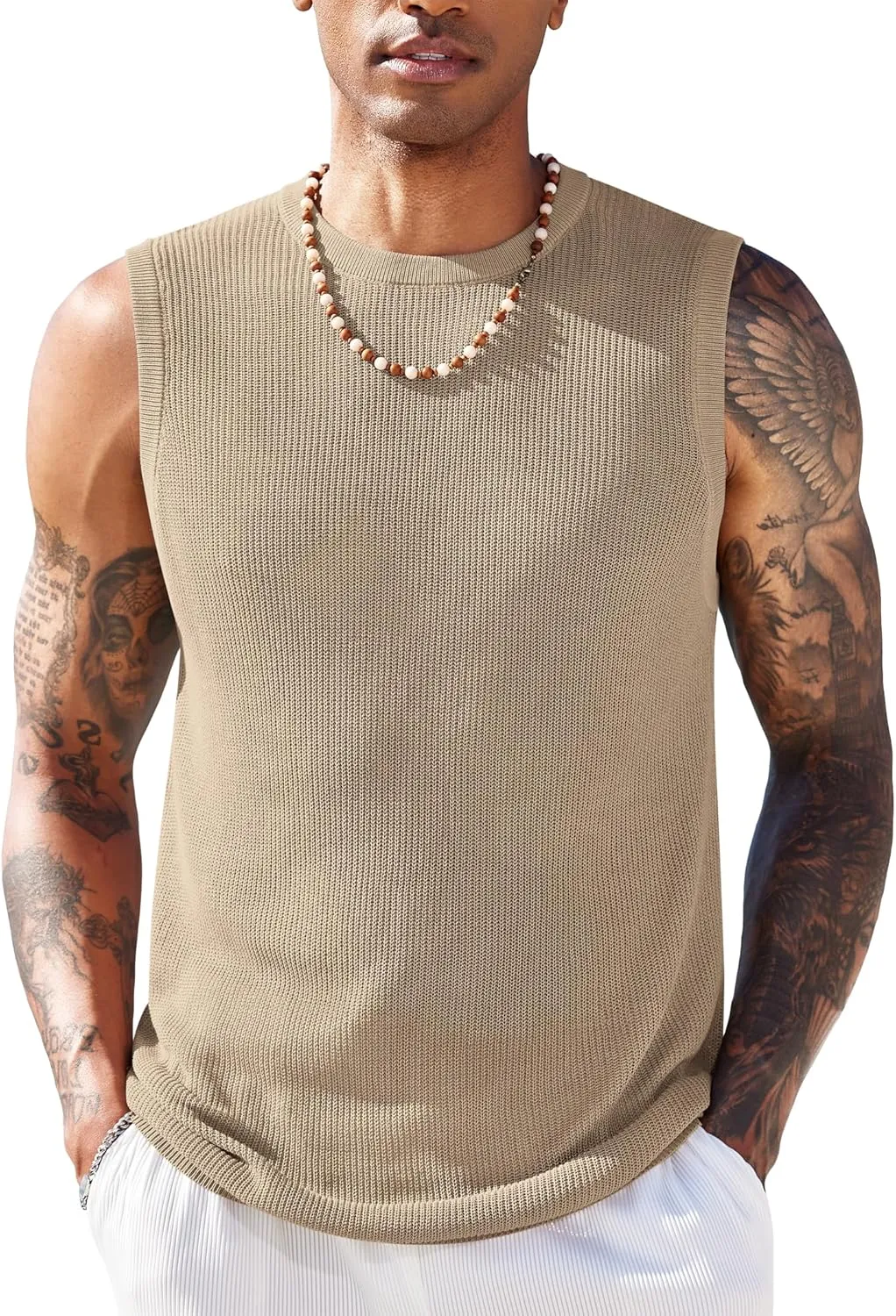 COOFANDY Mens Casual Knitted Tank Tops Crew Neck Sleeveless Muscle T Shirts Summer Beach Tops