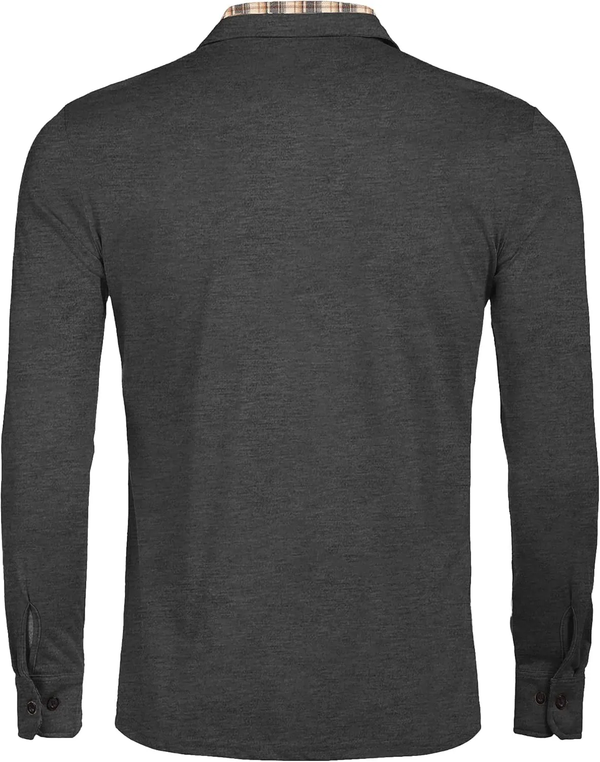 COOFANDY Men's Casual Polo Shirt Long Sleeve Classic Plaid Button Tees with Pockets