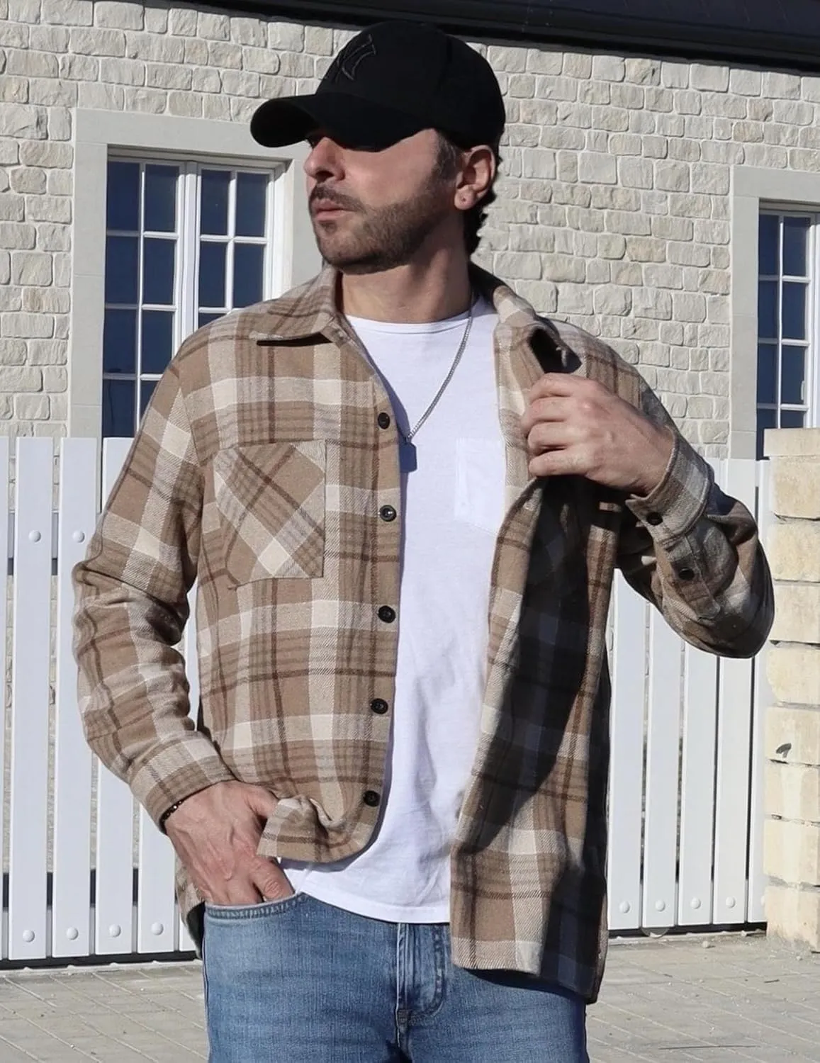 COOFANDY Men's Flannel Shirts Casual Button Down Plaid Shirt Jacket Long Sleeve Fleece Shacket with Pockets