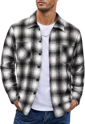 COOFANDY Men's Flannel Shirts Casual Button Down Plaid Shirt Jacket Long Sleeve Fleece Shacket with Pockets