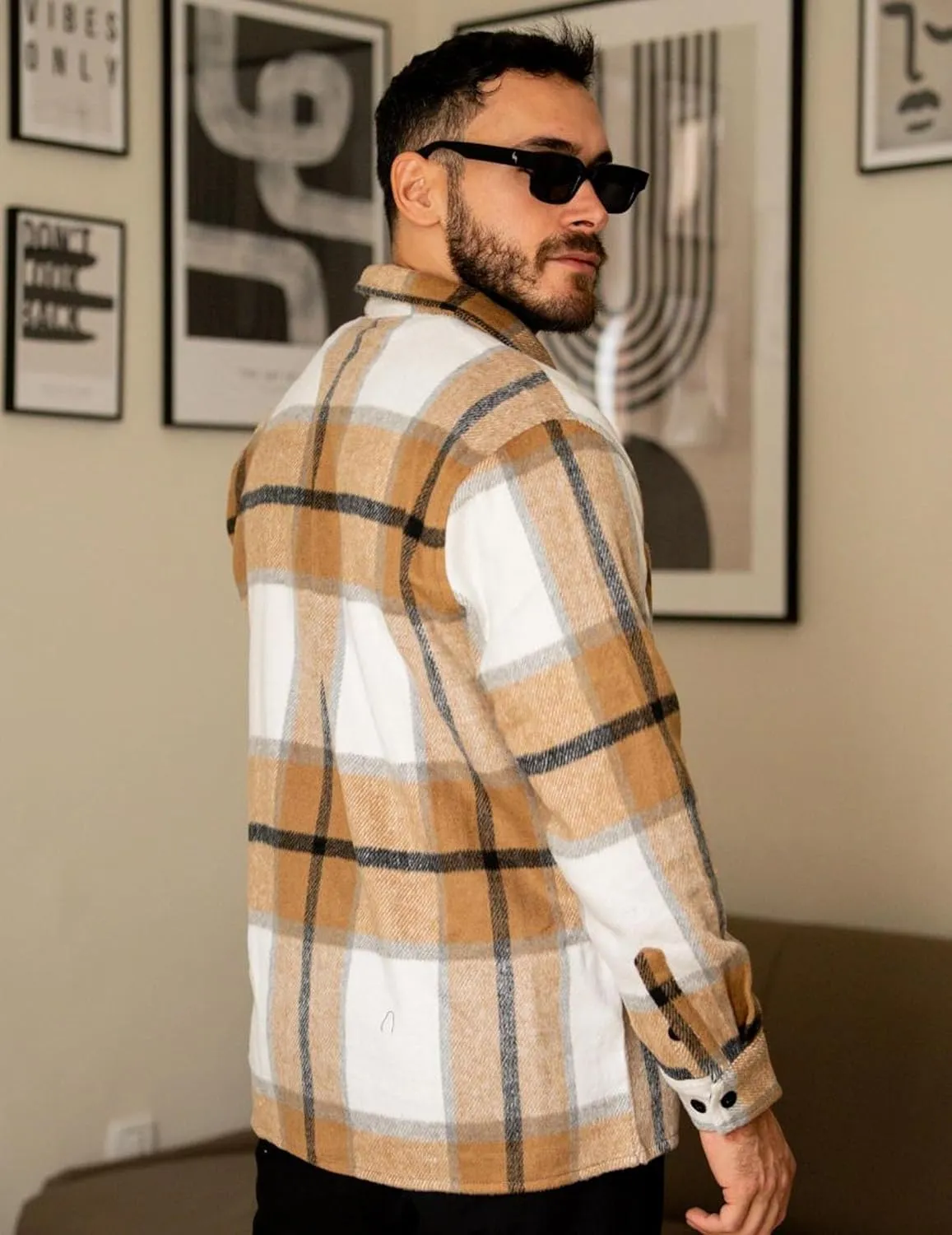 COOFANDY Men's Flannel Shirts Casual Button Down Plaid Shirt Jacket Long Sleeve Fleece Shacket with Pockets