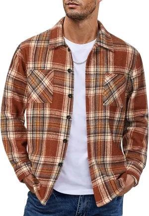 COOFANDY Men's Flannel Shirts Casual Button Down Plaid Shirt Jacket Long Sleeve Fleece Shacket with Pockets