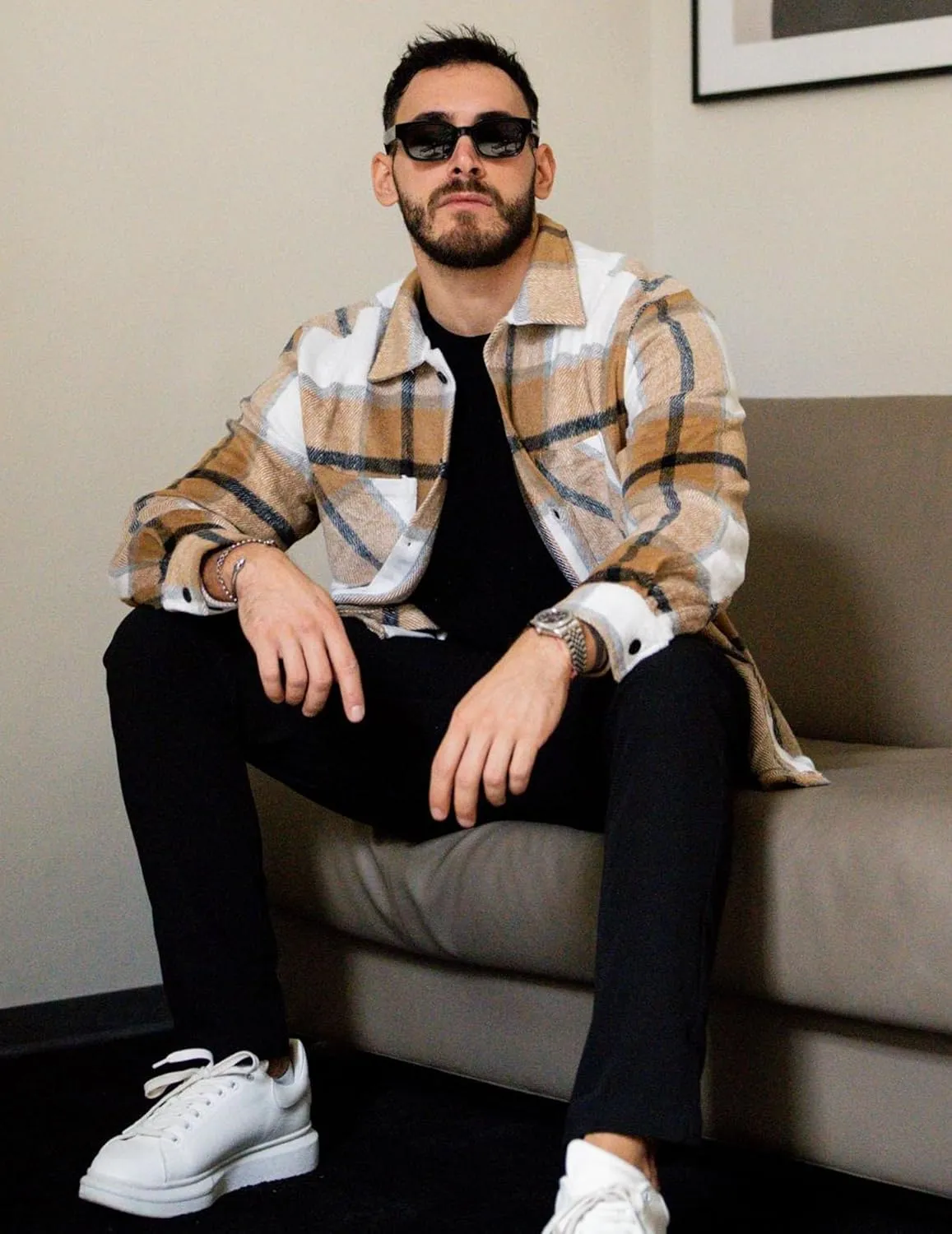 COOFANDY Men's Flannel Shirts Casual Button Down Plaid Shirt Jacket Long Sleeve Fleece Shacket with Pockets