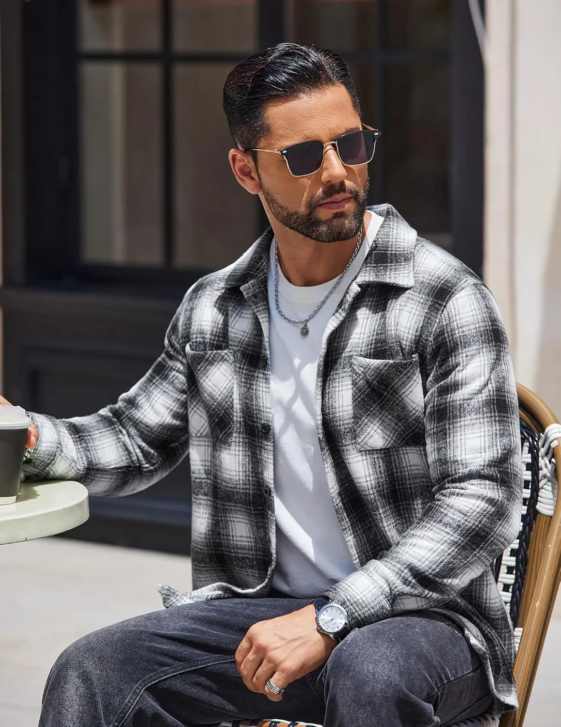 COOFANDY Men's Flannel Shirts Casual Button Down Plaid Shirt Jacket Long Sleeve Fleece Shacket with Pockets