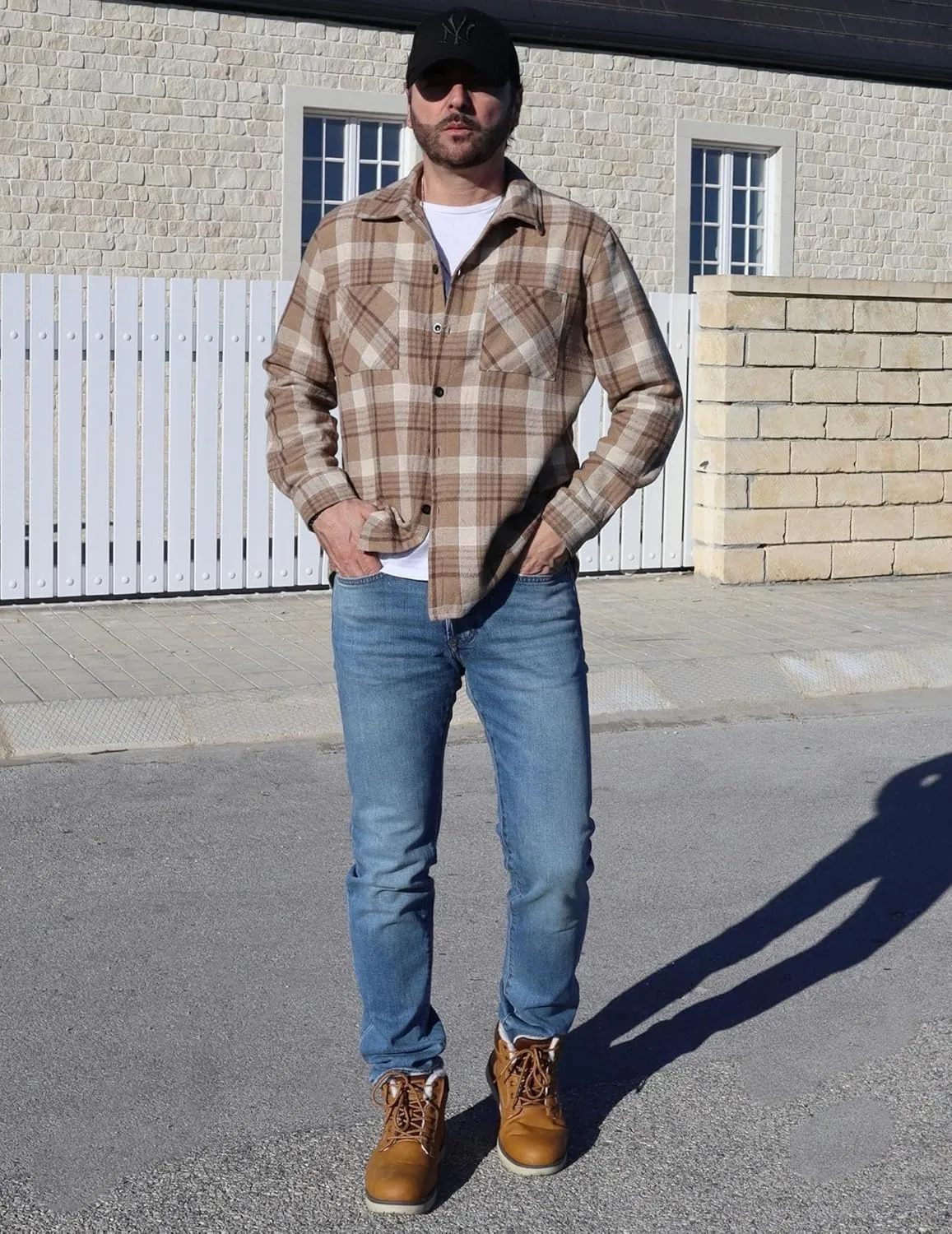 COOFANDY Men's Flannel Shirts Casual Button Down Plaid Shirt Jacket Long Sleeve Fleece Shacket with Pockets