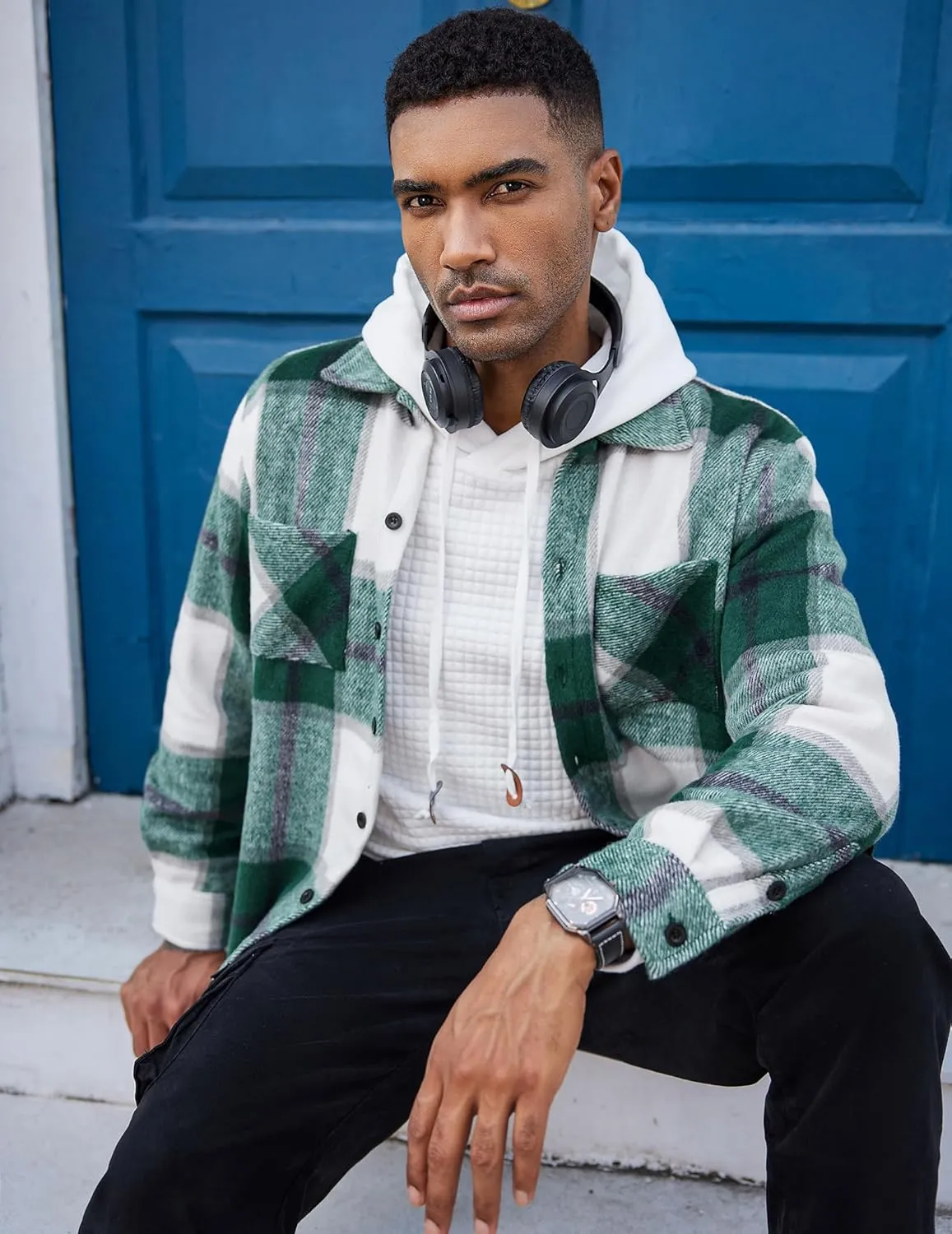 COOFANDY Men's Flannel Shirts Casual Button Down Plaid Shirt Jacket Long Sleeve Fleece Shacket with Pockets