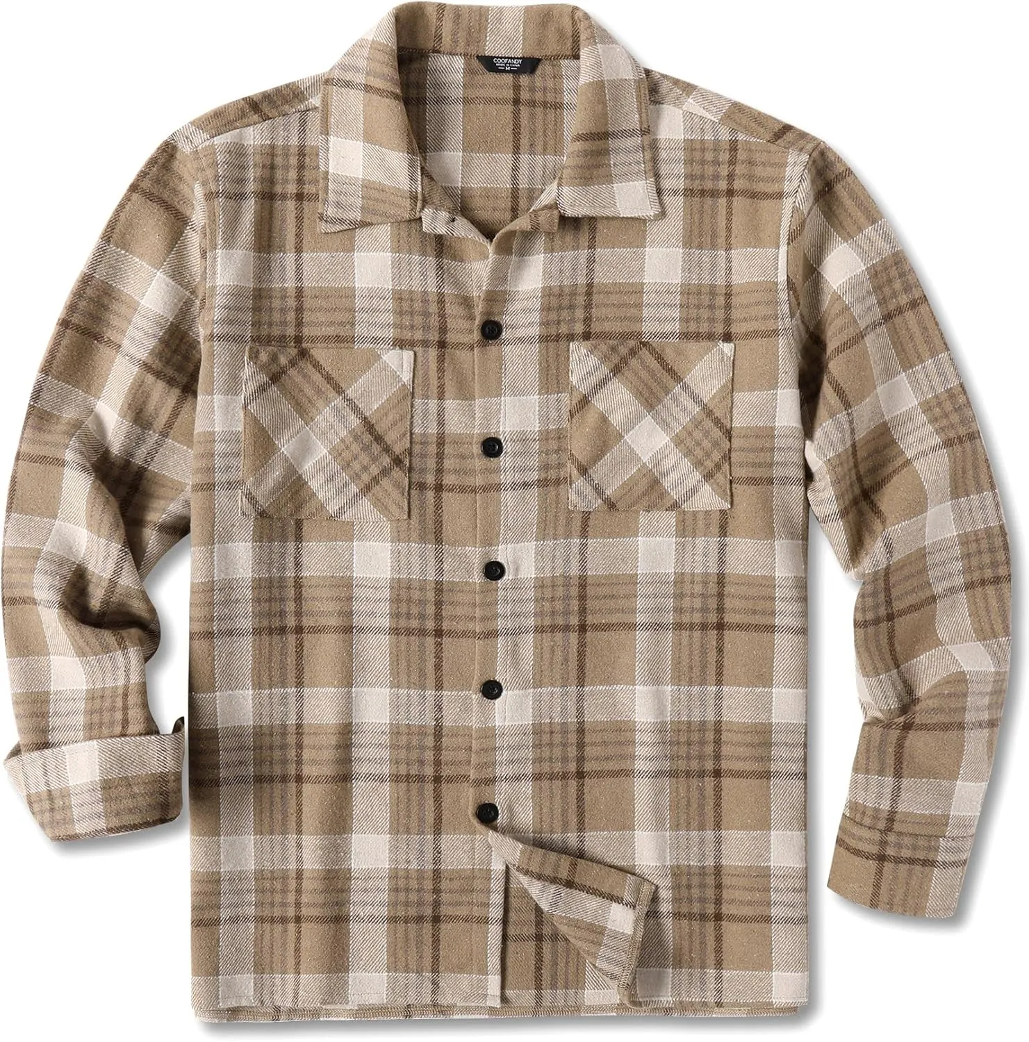 COOFANDY Men's Flannel Shirts Casual Button Down Plaid Shirt Jacket Long Sleeve Fleece Shacket with Pockets