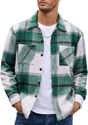 COOFANDY Men's Flannel Shirts Casual Button Down Plaid Shirt Jacket Long Sleeve Fleece Shacket with Pockets