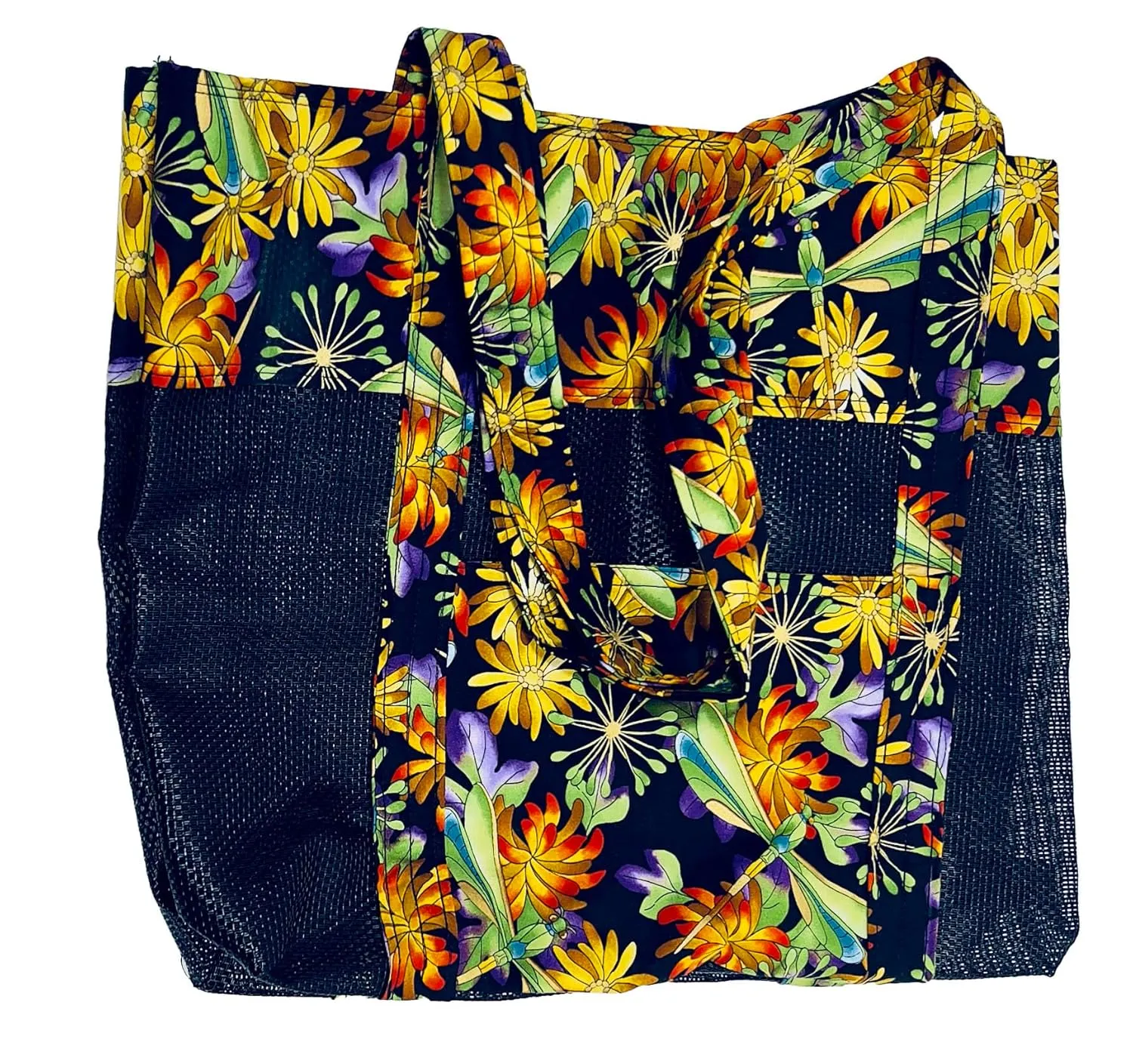 Cotton and Mesh Beach Bag Tote: Multi-Purpose Laundry, Diaper, Picnic, overnight and Clothes Bag (Black Multi)