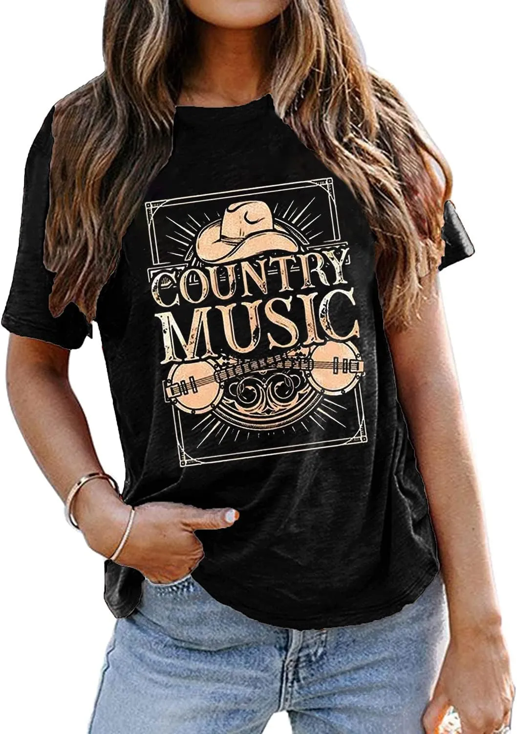 Country Music Tshirt Women Vintage Graphic Tees Funny Western Cowboy Shirt Casual Short Sleeve Tops