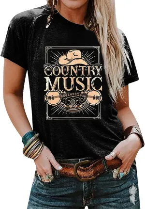 Country Music Tshirt Women Vintage Graphic Tees Funny Western Cowboy Shirt Casual Short Sleeve Tops