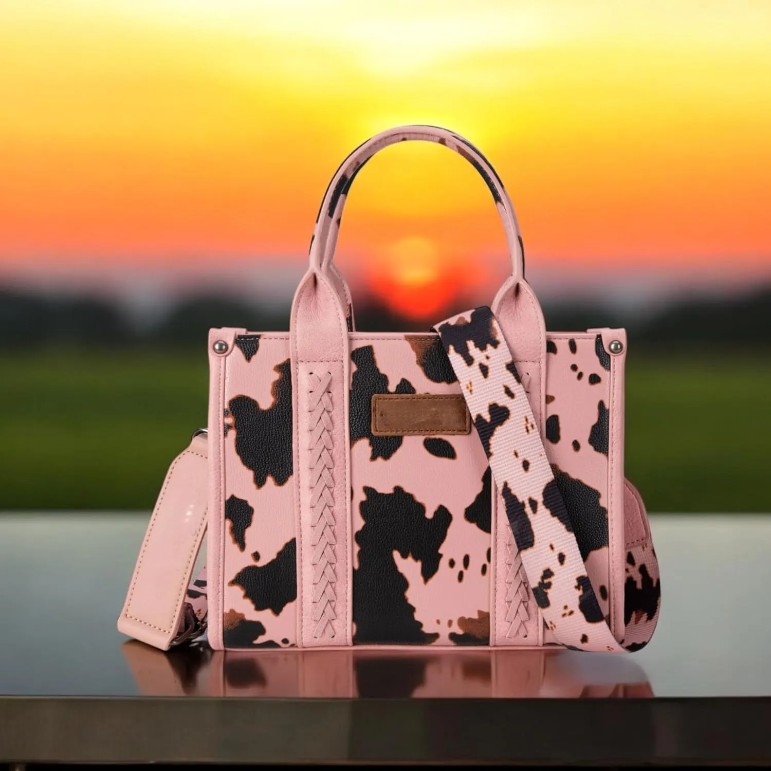 Cow Print Tote Bag For Women Concealed Carry Crossbody Purse Whipstitch High End Satchel Handbag With Strap
