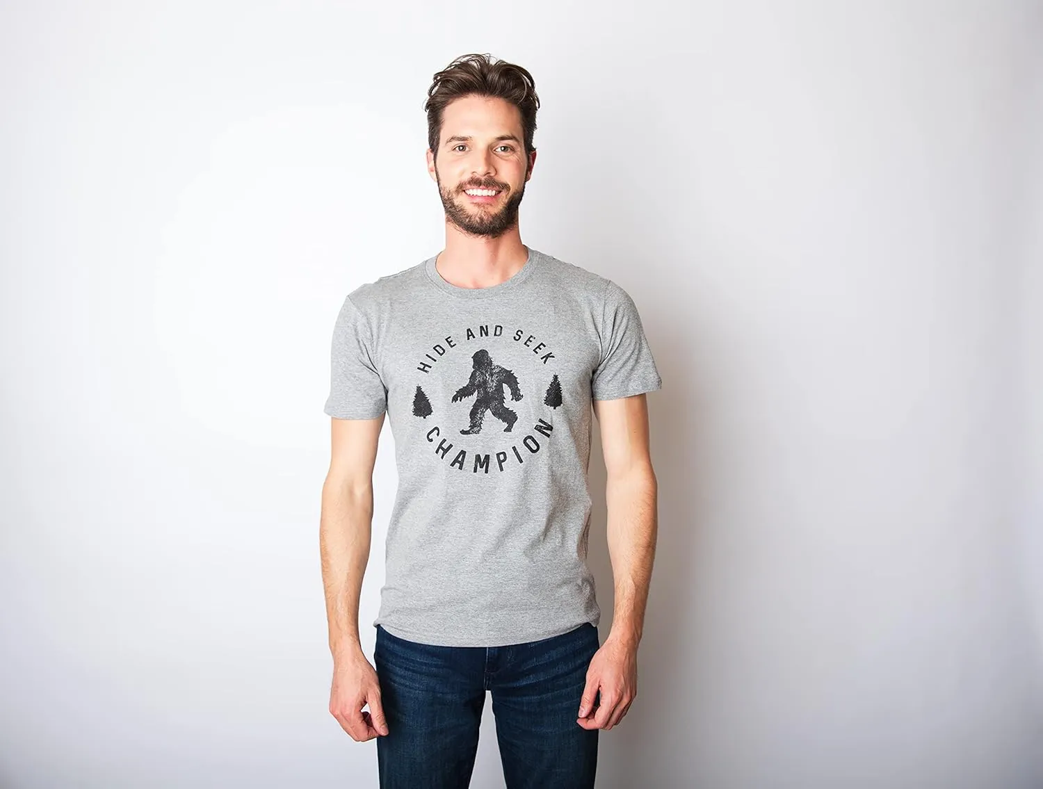 Crazy Dog Mens T Shirt Hide and Seek Champion Funny Bigfoot Graphic Sarcastic Tee