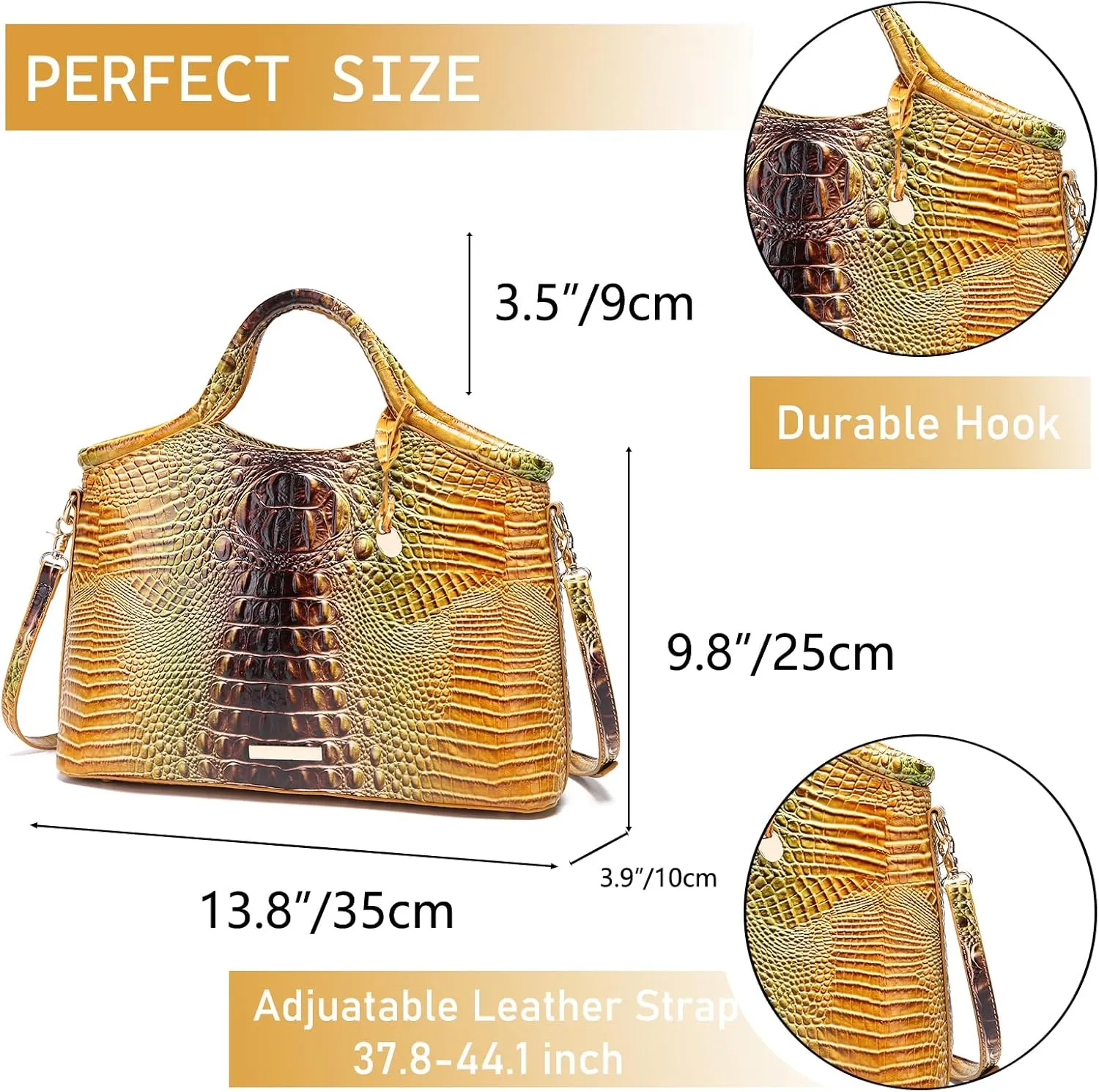 Crocodile Pattern Gradient Top Handle Satchel Large Capacity Tote Bag Casual Versatile Commuter Bag Leather