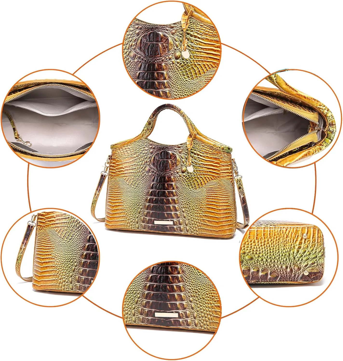 Crocodile Pattern Gradient Top Handle Satchel Large Capacity Tote Bag Casual Versatile Commuter Bag Leather