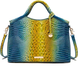 Crocodile Pattern Gradient Top Handle Satchel Large Capacity Tote Bag Casual Versatile Commuter Bag Leather