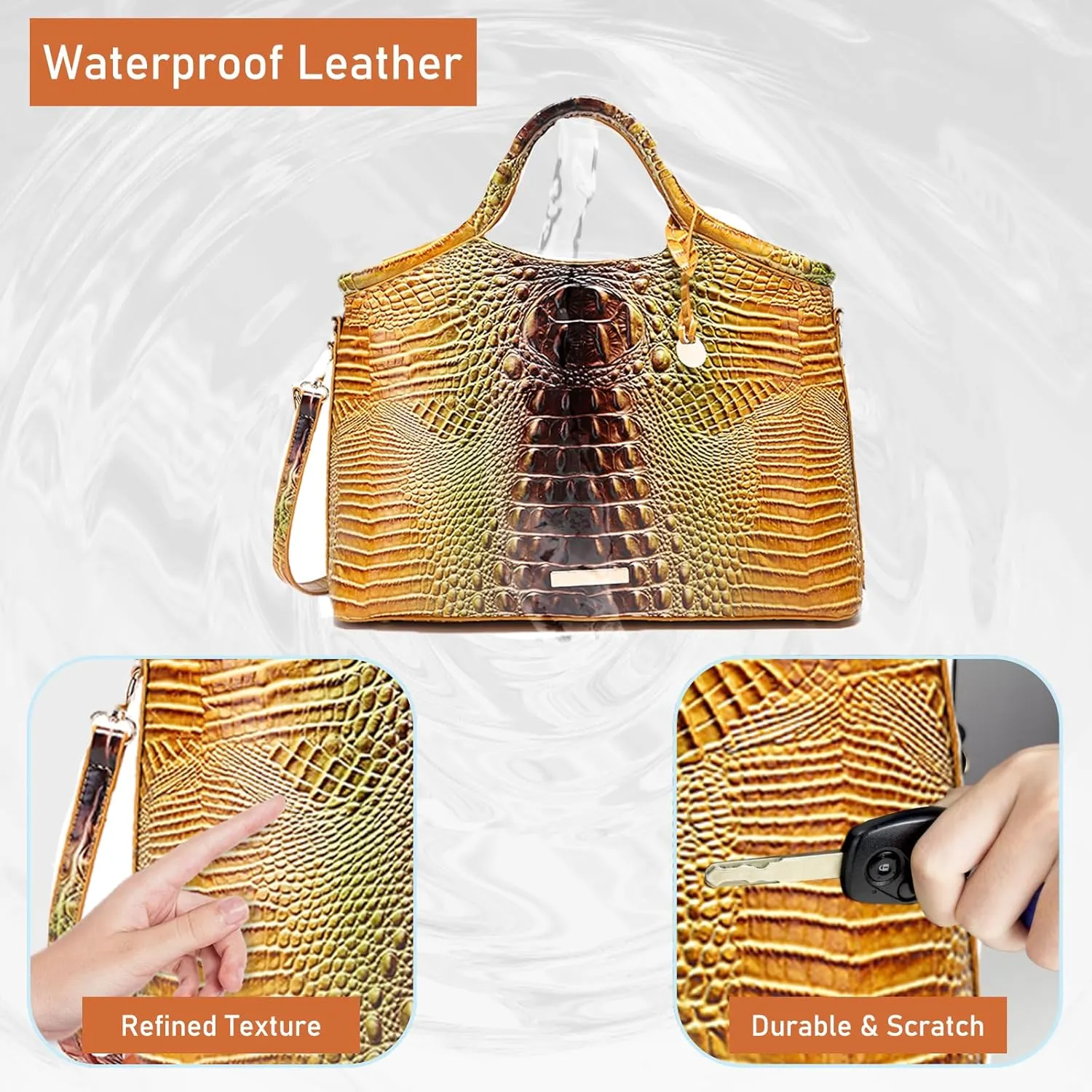 Crocodile Pattern Gradient Top Handle Satchel Large Capacity Tote Bag Casual Versatile Commuter Bag Leather