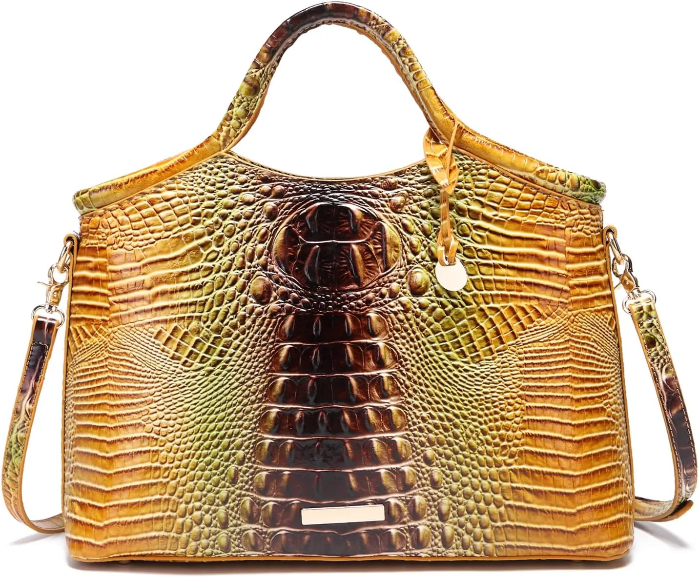 Crocodile Pattern Gradient Top Handle Satchel Large Capacity Tote Bag Casual Versatile Commuter Bag Leather