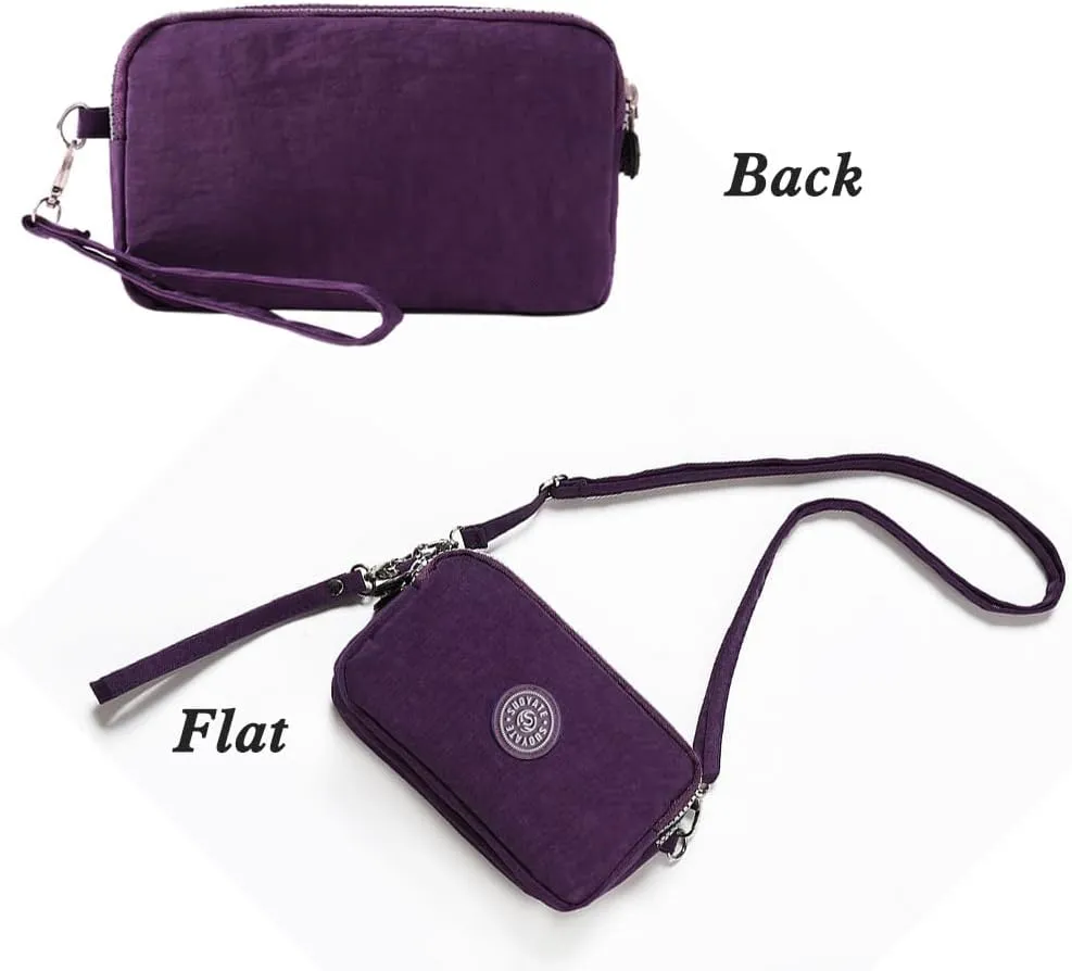 Crossbody Shoulder Bag for Women, Lightweight Travel Purse 3 Layers Zipper Wallet Wrist Bags Casual Sling Bags