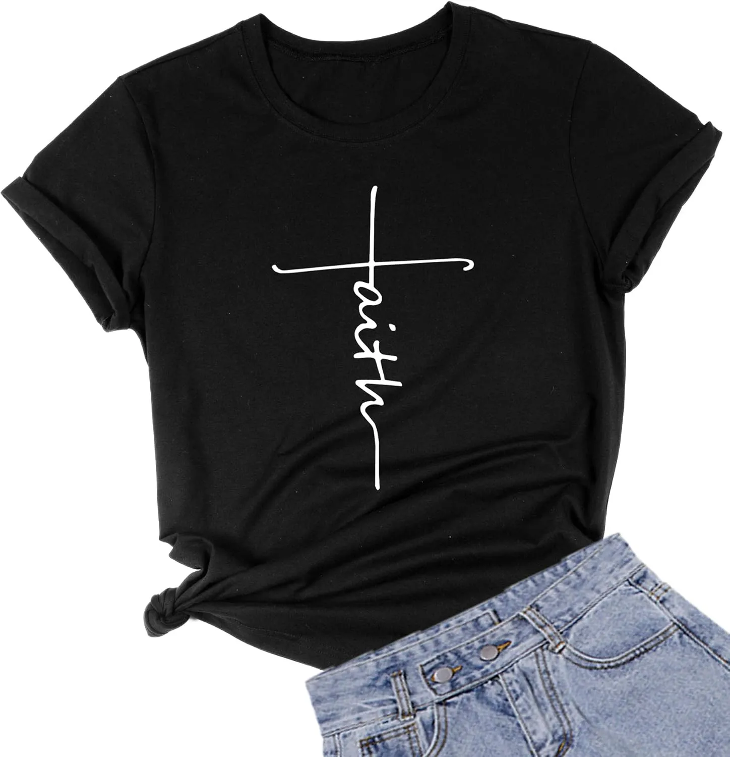 DANVOUY Women's V-Neck Summer Casual Letters Printed Short Sleeves Graphic T-Shirt