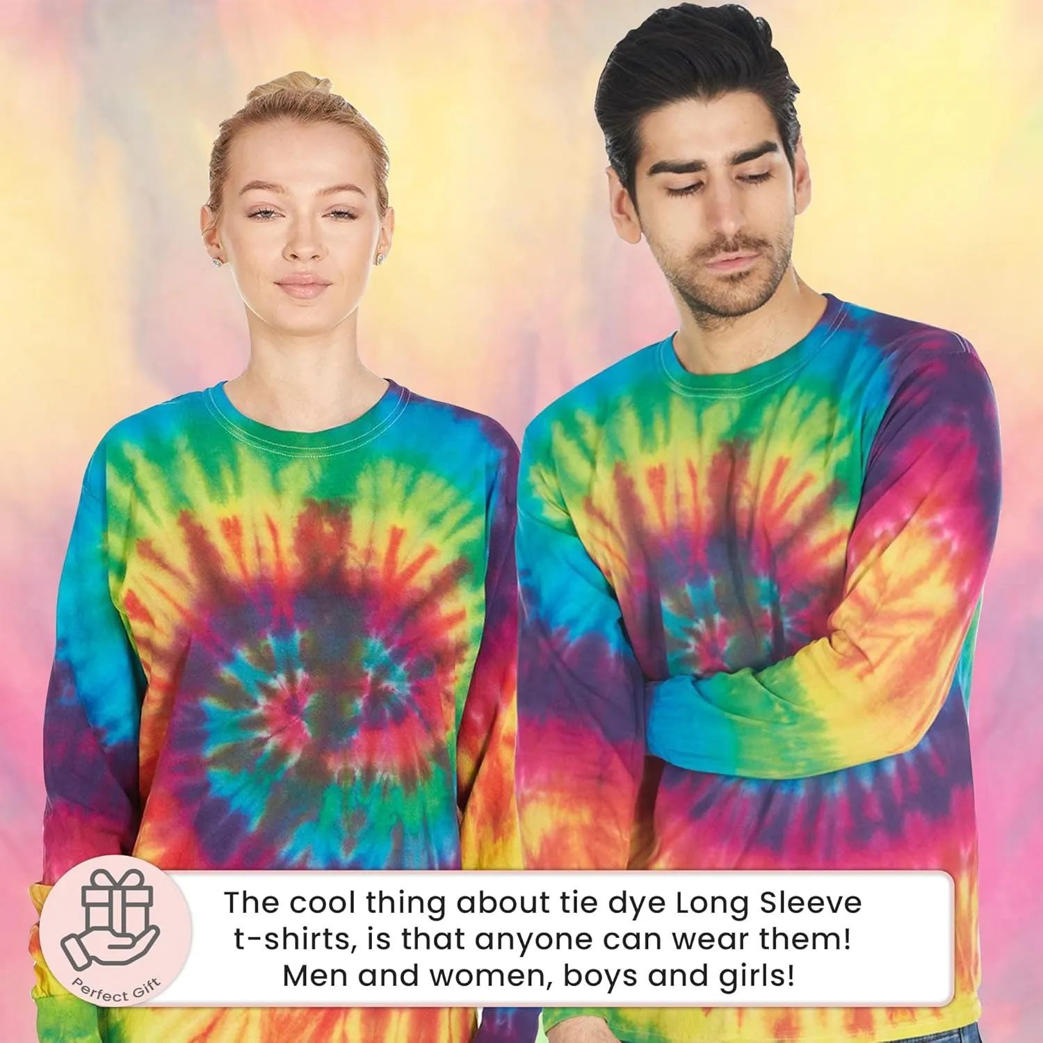 DARESAY Long Sleeve Tie Dye T-Shirt, for Men, Women and Teens (Up to 5XL)