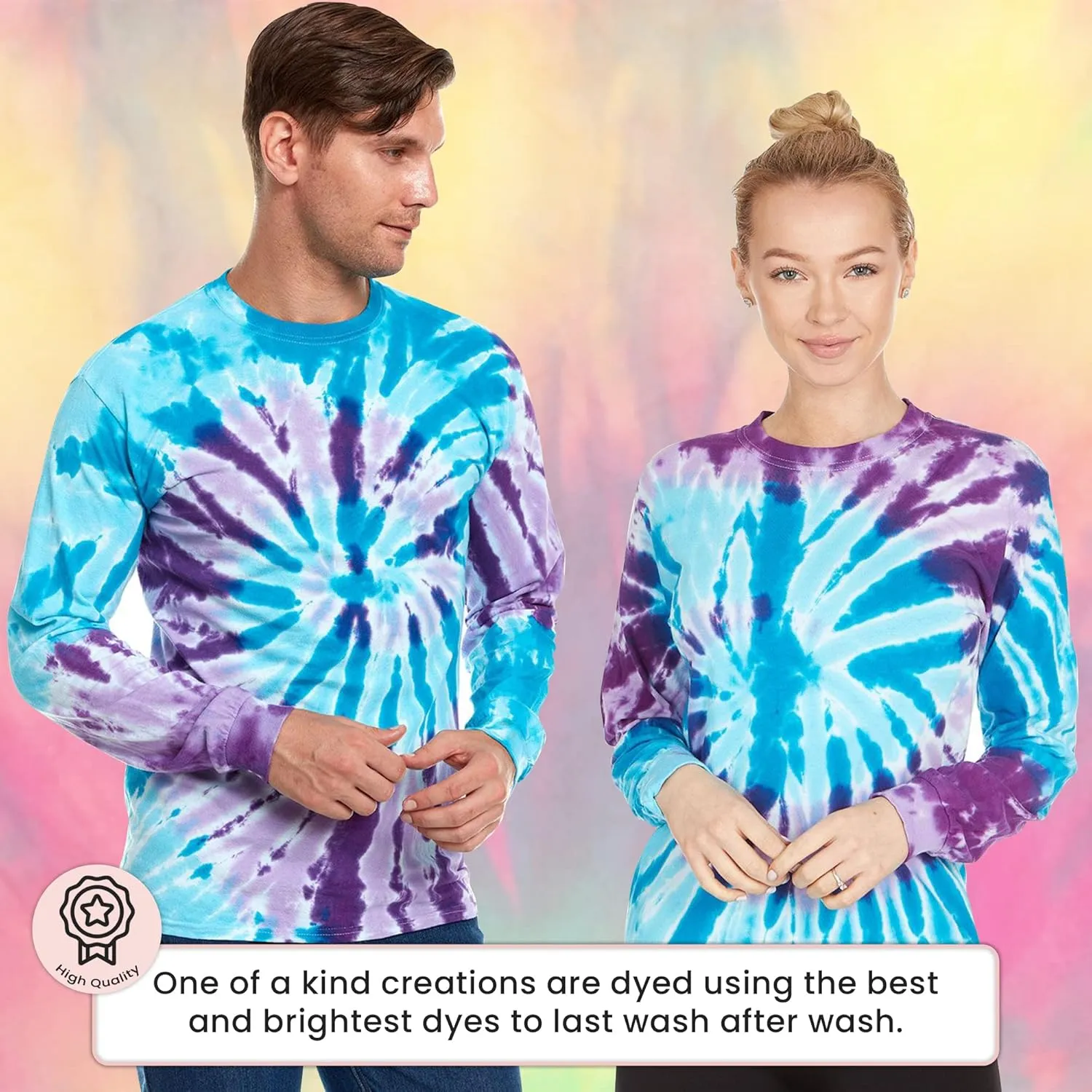DARESAY Long Sleeve Tie Dye T-Shirt, for Men, Women and Teens (Up to 5XL)