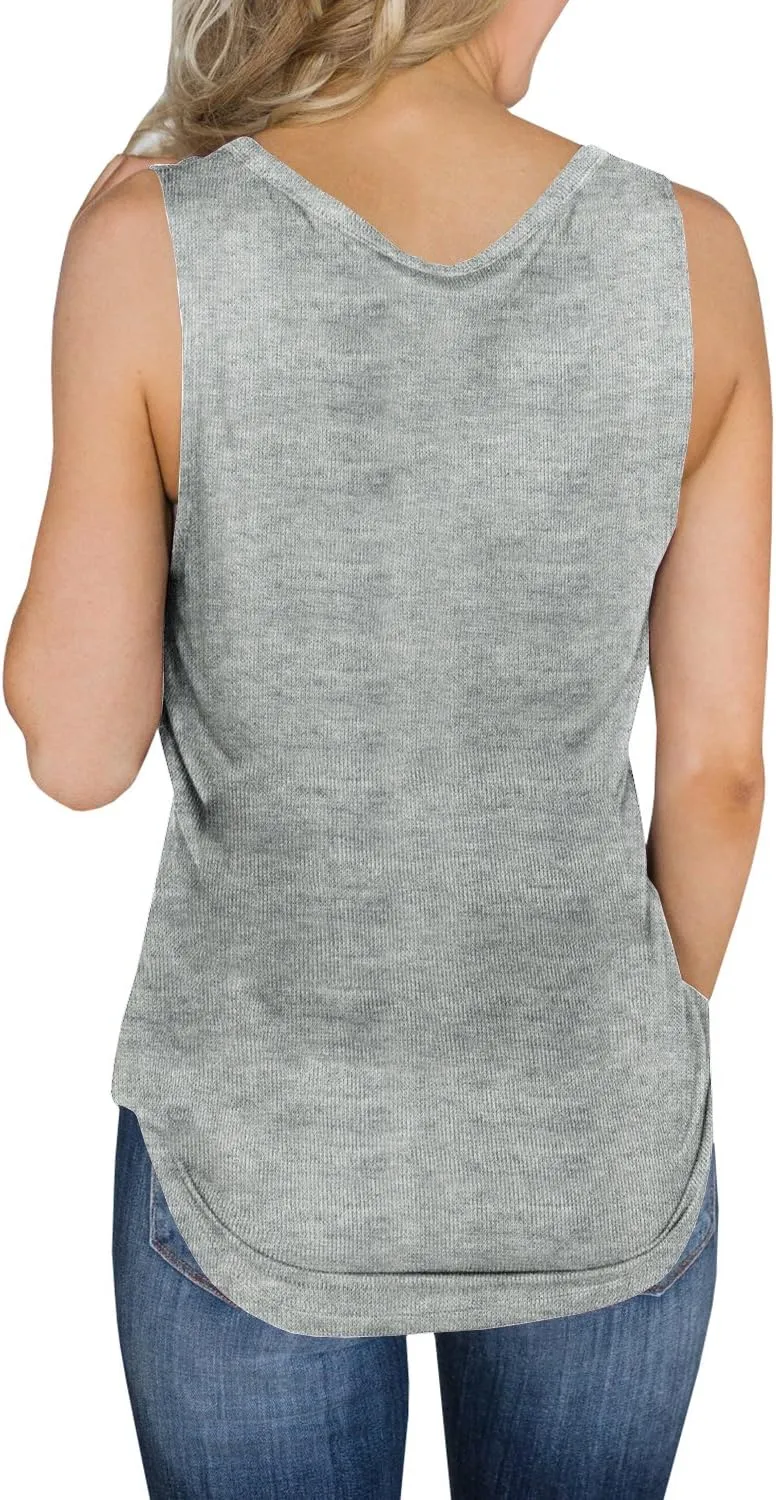 Dellytop Womens V Neck Tank Tops Sleeveless Henley Shirts Button Up Ribbed Long Tunic Tees
