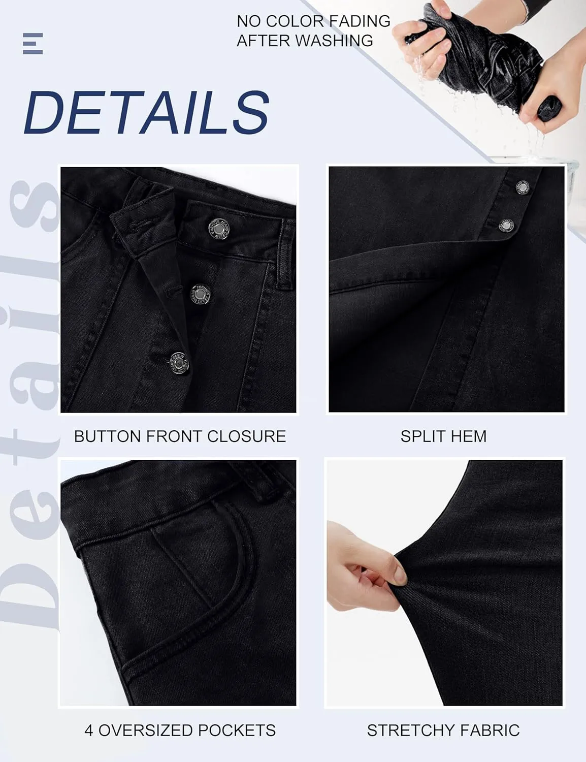 Denim Skirt Women Long Jean Skirts Stretch High Waisted Button Down Front Slit A Line with Pockets