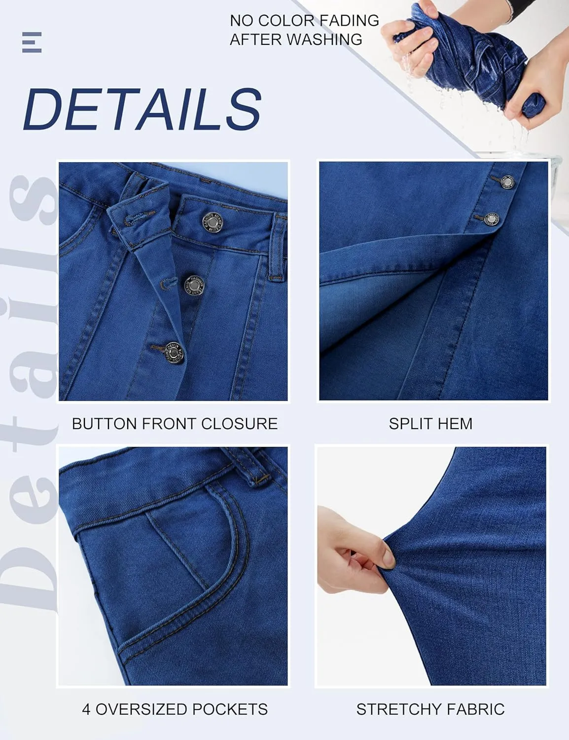 Denim Skirt Women Long Jean Skirts Stretch High Waisted Button Down Front Slit A Line with Pockets