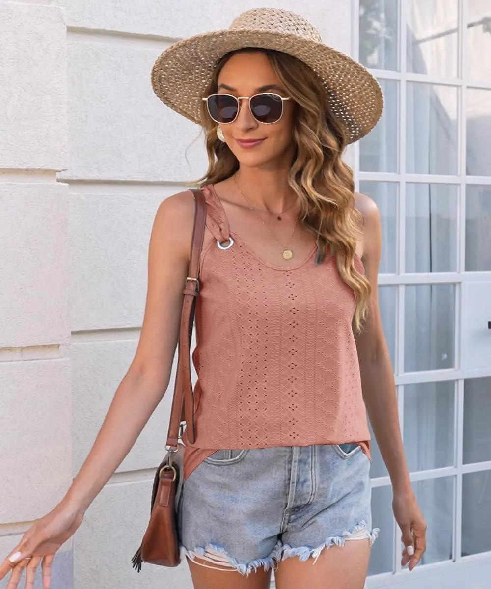 Disamer Womens Tank Tops 2025 Loose Fit Casual Summer Spaghetti Strap Trendy Spring Cute Lace Sleeveless T Shirts